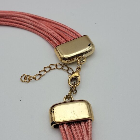 Pink And Gold Multi Strand Cord Tube Bib Necklace 19 In Gold Tone Lobster Clasp - Picture 4 of 6